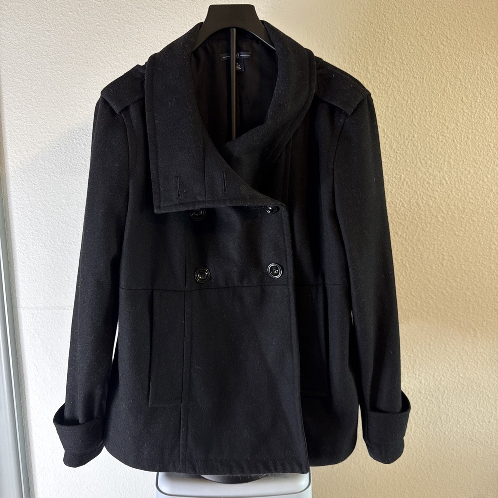 Gap Women's Peacoat Coat Black Wool Blend Double Breasted Size XL